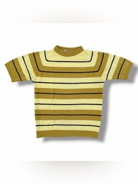 Vintage 60s Towncraft Short Sleeve Striped Knit Sweater Yellow Size Small